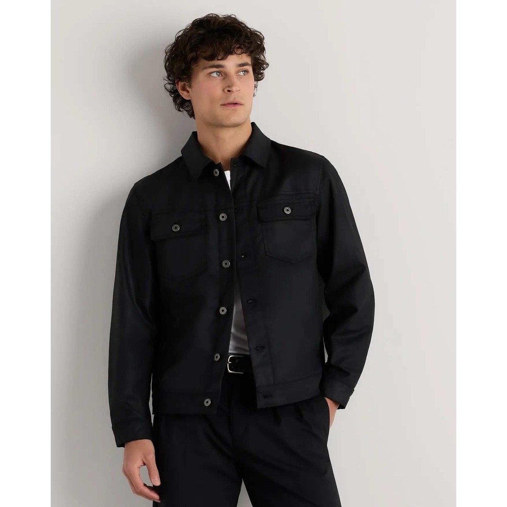 Quince Mens Organic Cotton Waxed Trucker Jacket Black Large NWT